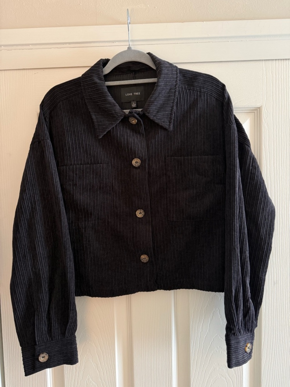 Love Tree Black Corduroy Cropped Button Jacket